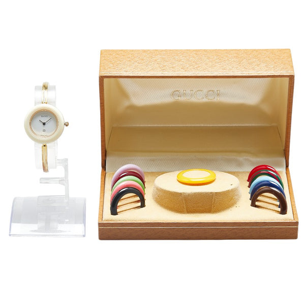 グッチ チェンジベゼル 腕時計 1100-L クオーツ ホワイト文字盤 メッキ レディース GUCCI 【中古】