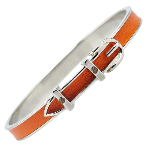 エルメス ベルト モチーフ バングル シルバー オレンジ メタル レザー レディース HERMES 【中古】