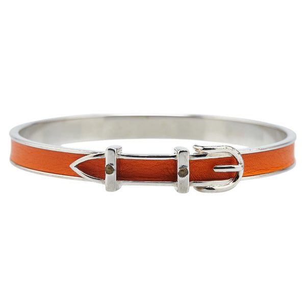 エルメス ベルト モチーフ バングル シルバー オレンジ メタル レザー レディース HERMES 【中古】