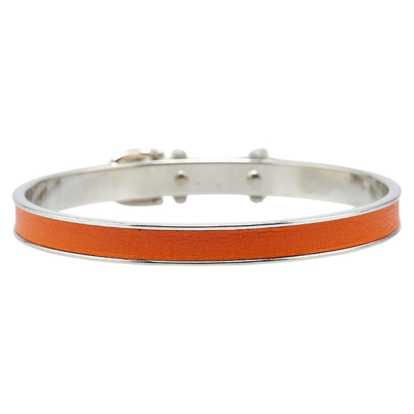 エルメス ベルト モチーフ バングル シルバー オレンジ メタル レザー レディース HERMES 【中古】