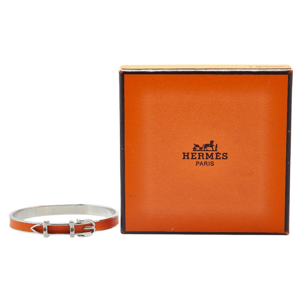 エルメス ベルト モチーフ バングル シルバー オレンジ メタル レザー レディース HERMES 【中古】