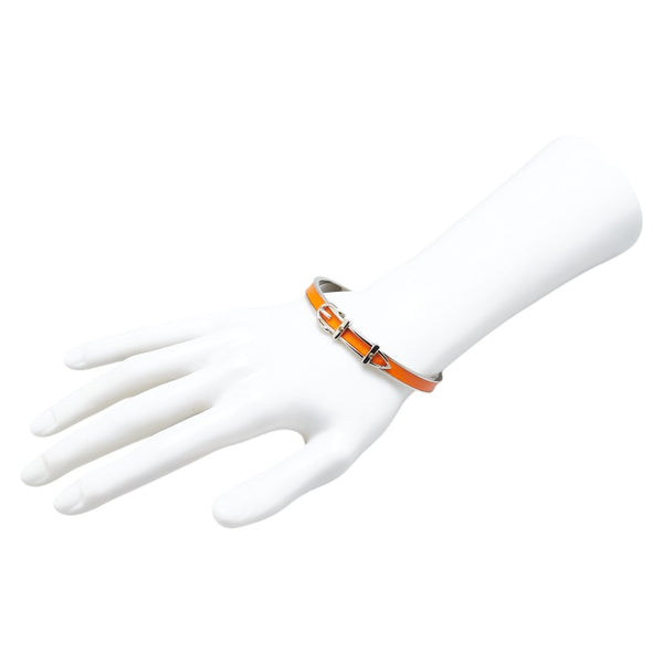 エルメス ベルト モチーフ バングル シルバー オレンジ メタル レザー レディース HERMES 【中古】