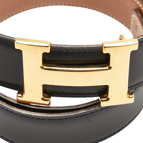 エルメス コンスタンス Hバックル ベルト 70 ブラック ブラウン ボックスカーフ クシュベル レディース HERMES 【中古】