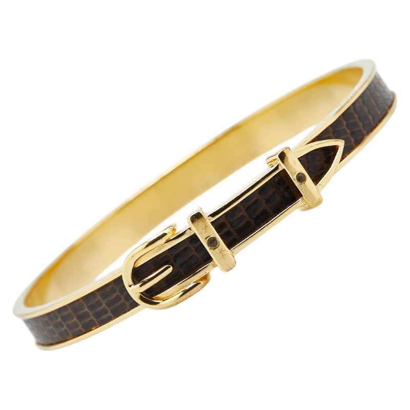 エルメス ベルト モチーフ リザード 型押し バングル ゴールド ブラウン メッキ レザー レディース HERMES 【中古】