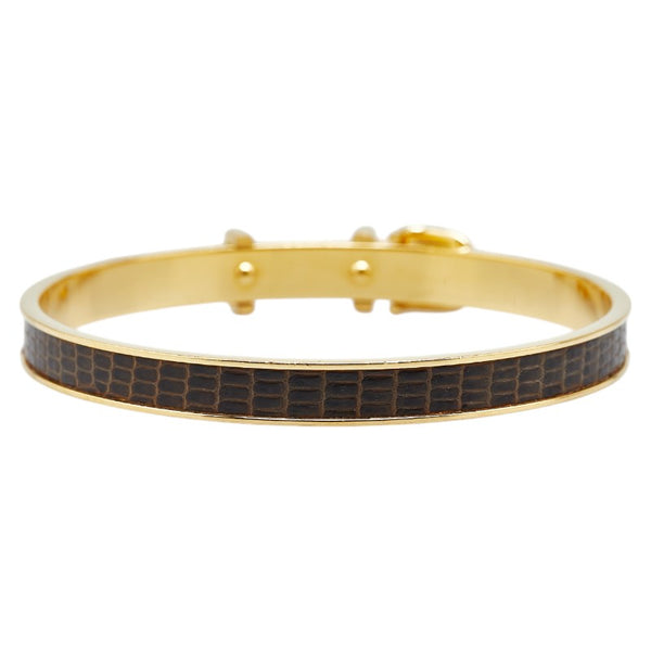 エルメス ベルト モチーフ リザード 型押し バングル ゴールド ブラウン メッキ レザー レディース HERMES 【中古】