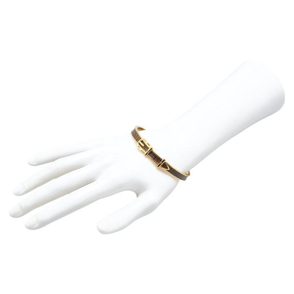 エルメス ベルト モチーフ リザード 型押し バングル ゴールド ブラウン メッキ レザー レディース HERMES 【中古】