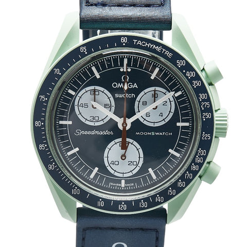 オメガ × スウォッチ Swatch スピードマスター ムーンウォッチ ミッション オン アース 腕時計 S033G100 クオーツ ネイビー文字盤 樹脂系 メンズ OMEGA 【中古】