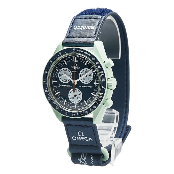 オメガ × スウォッチ Swatch スピードマスター ムーンウォッチ ミッション オン アース 腕時計 S033G100 クオーツ ネイビー文字盤 樹脂系 メンズ OMEGA 【中古】