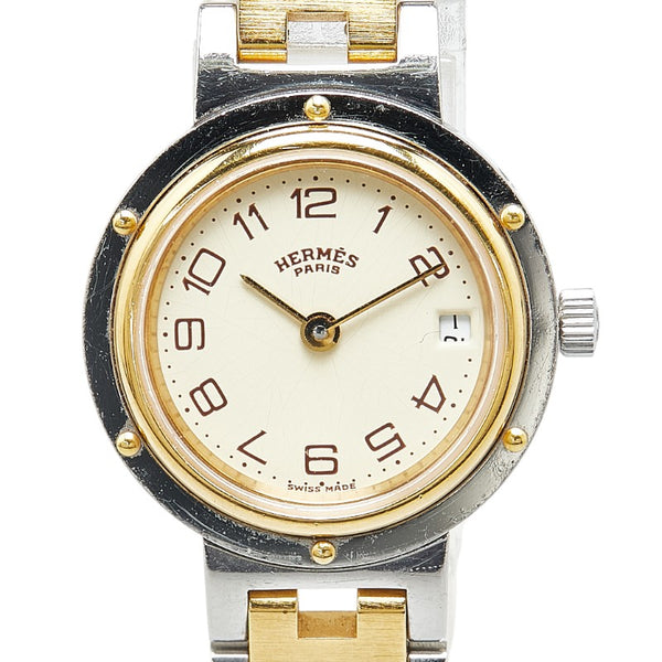 エルメス クリッパー 腕時計 CL3.240 クオーツ ホワイト文字盤 ステンレススチール レディース HERMES 【中古】