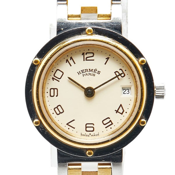エルメス クリッパー 腕時計 CL3.240 クオーツ ホワイト文字盤 ステンレススチール レディース HERMES 【中古】