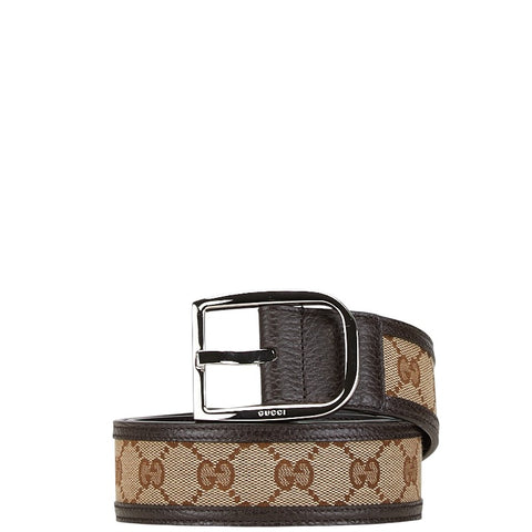 グッチ GGキャンバス ベルト サイズ：80/32 449716 ベージュ ブラウン キャンバス レザー レディース GUCCI 【中古】