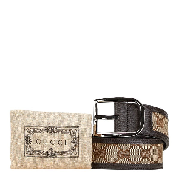 グッチ GGキャンバス ベルト サイズ：80/32 449716 ベージュ ブラウン キャンバス レザー レディース GUCCI 【中古】