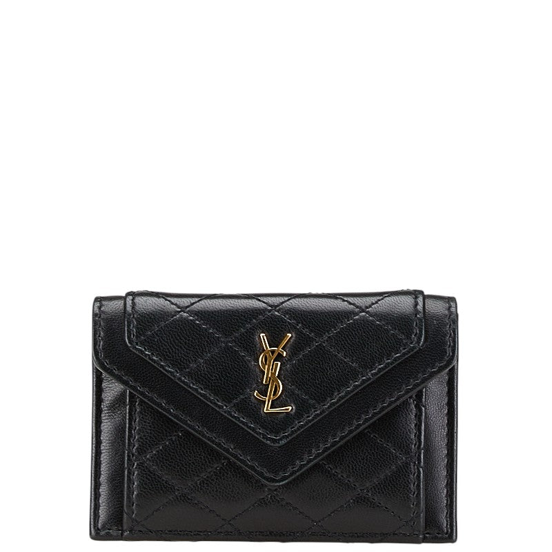 サンローラン ギャビー YSLロゴ キルティング  カードケース パスケース ブラック ラムスキン レディース SAINT LAURENT 【中古】