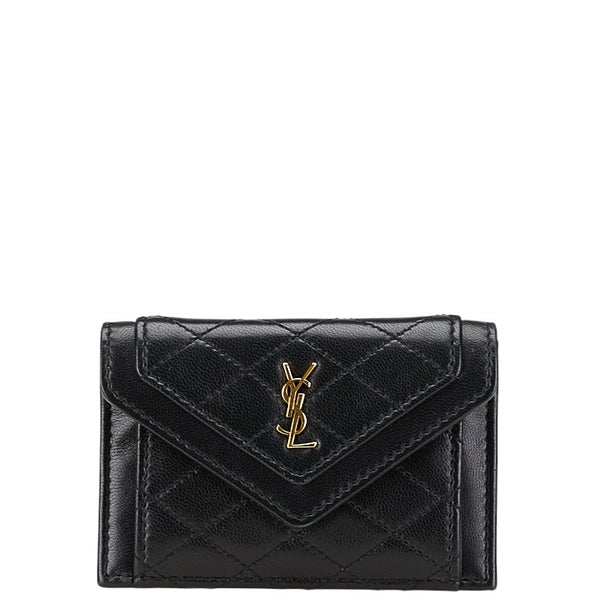 サンローラン ギャビー YSLロゴ キルティング  カードケース パスケース ブラック ラムスキン レディース SAINT LAURENT 【中古】
