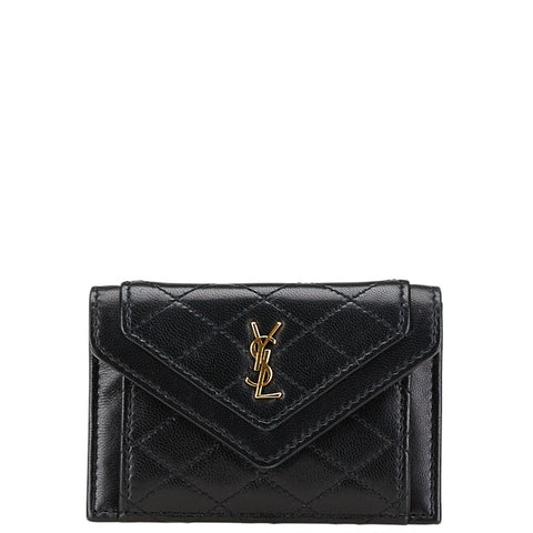 サンローラン ギャビー YSLロゴ キルティング  カードケース パスケース ブラック ラムスキン レディース SAINT LAURENT 【中古】