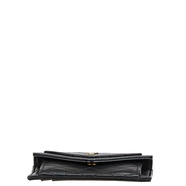 サンローラン ギャビー YSLロゴ キルティング  カードケース パスケース ブラック ラムスキン レディース SAINT LAURENT 【中古】