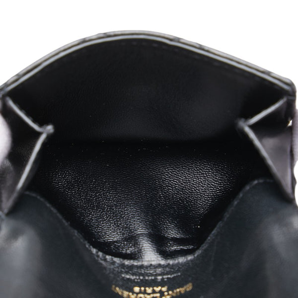 サンローラン ギャビー YSLロゴ キルティング  カードケース パスケース ブラック ラムスキン レディース SAINT LAURENT 【中古】