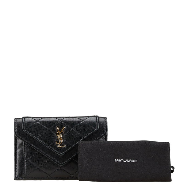 サンローラン ギャビー YSLロゴ キルティング  カードケース パスケース ブラック ラムスキン レディース SAINT LAURENT 【中古】