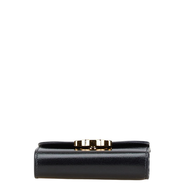 セリーヌ トリオンフ 三つ折り財布 スモールウォレット ブラック シャイニーカーフスキン レディース CELINE 【中古】
