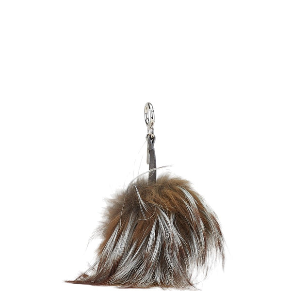フェンディ ポンポンチャーム モンスター バッグチャーム キーホルダー グレー マルチカラー ファー レザー レディース FENDI 【中古】
