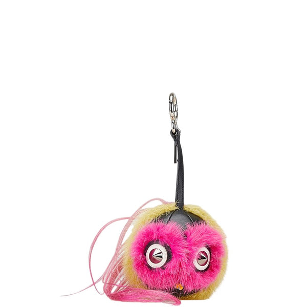 フェンディ ポンポンチャーム モンスター バッグチャーム キーホルダー ピンク イエロー ブラック ファー レザー レディース FENDI 【中古】