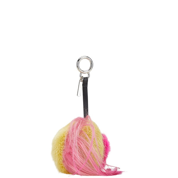 フェンディ ポンポンチャーム モンスター バッグチャーム キーホルダー ピンク イエロー ブラック ファー レザー レディース FENDI 【中古】