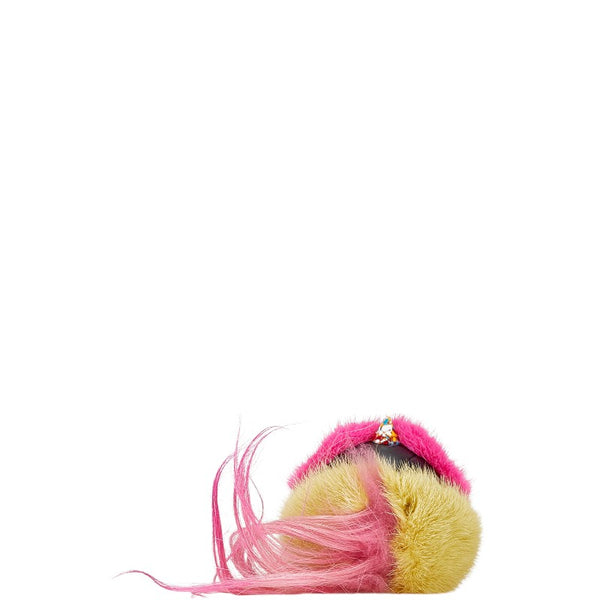 フェンディ ポンポンチャーム モンスター バッグチャーム キーホルダー ピンク イエロー ブラック ファー レザー レディース FENDI 【中古】