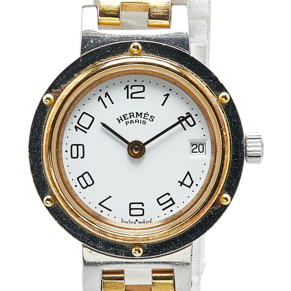 エルメス クリッパー 腕時計 CL4.220 クオーツ ホワイト文字盤 ステンレススチール メッキ レディース HERMES 【中古】