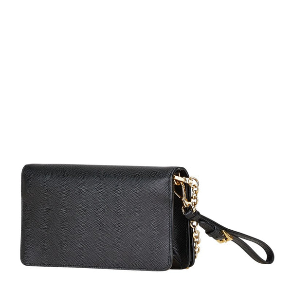 プラダ 斜め掛け チェーン ウォレット ブラック サフィアーノ レディース PRADA 【中古】