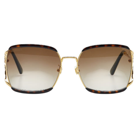 グッチ バタフライ型 サングラス GG0593SK ブラウン プラスチック メッキ メンズ GUCCI 【中古】