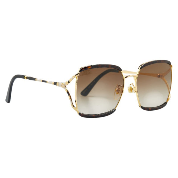 グッチ バタフライ型 サングラス GG0593SK ブラウン プラスチック メッキ メンズ GUCCI 【中古】