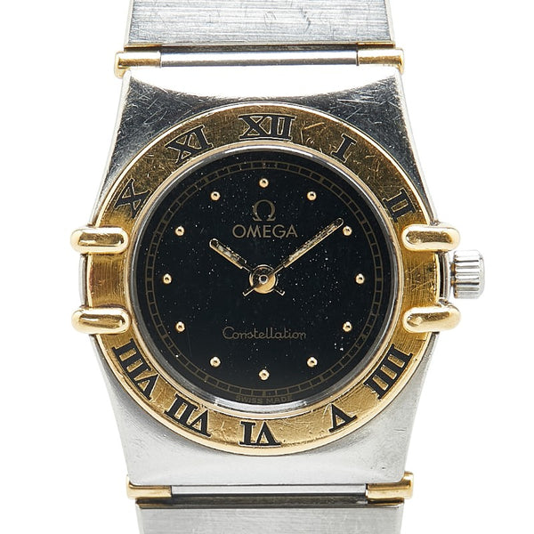 オメガ コンステレーション 腕時計 6104/465 クオーツ ブラック文字盤 ステンレススチール K18YG イエローゴールド レディース OMEGA 【中古】