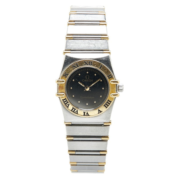 オメガ コンステレーション 腕時計 6104/465 クオーツ ブラック文字盤 ステンレススチール K18YG イエローゴールド レディース OMEGA 【中古】