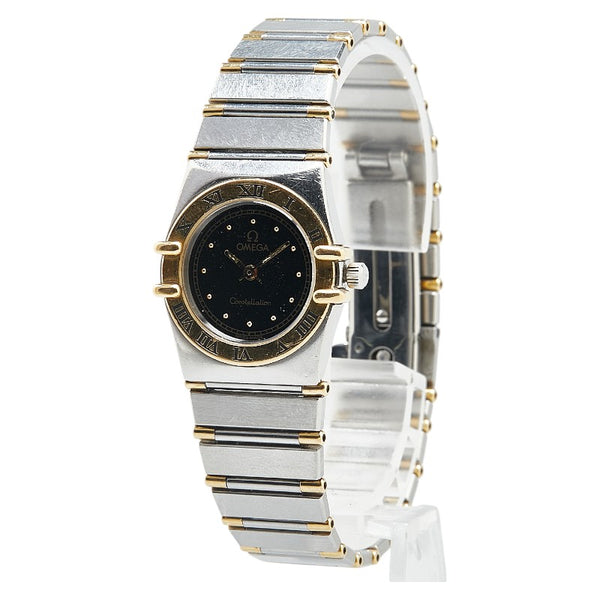オメガ コンステレーション 腕時計 6104/465 クオーツ ブラック文字盤 ステンレススチール K18YG イエローゴールド レディース OMEGA 【中古】