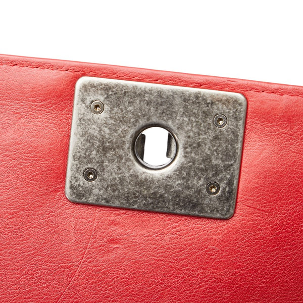シャネル マトラッセ ボーイシャネル25 斜め掛け チェーン ショルダーバッグ レッド ラムスキン レディース CHANEL 【中古】