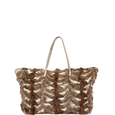 フェンディ トートバッグ ハンドバッグ ブラウン ホワイト ファー レザー レディース FENDI 【中古】