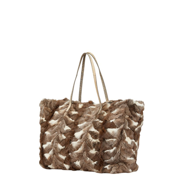 フェンディ トートバッグ ハンドバッグ ブラウン ホワイト ファー レザー レディース FENDI 【中古】