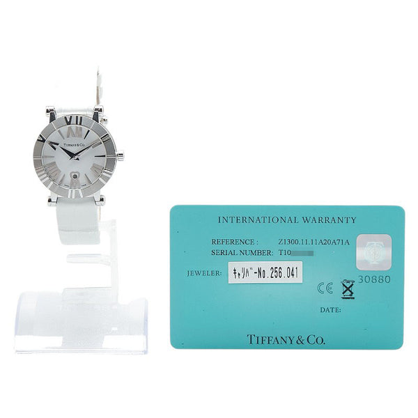 ティファニー アトラス 腕時計 Z1300.11.11 クオーツ ホワイト文字盤 ステンレススチール レザー レディース TIFFANY&Co. 【中古】