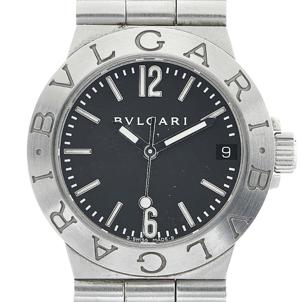 ブルガリ ディアゴノスポーツ 腕時計 LCV29S クオーツ ブラック文字盤 ステンレススチール メンズ BVLGARI 【中古】