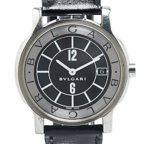 ブルガリ ソロテンポ 腕時計 ST35S クオーツ ブラック文字盤 ステンレススチール レザー メンズ BVLGARI 【中古】