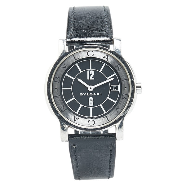 ブルガリ ソロテンポ 腕時計 ST35S クオーツ ブラック文字盤 ステンレススチール レザー メンズ BVLGARI 【中古】