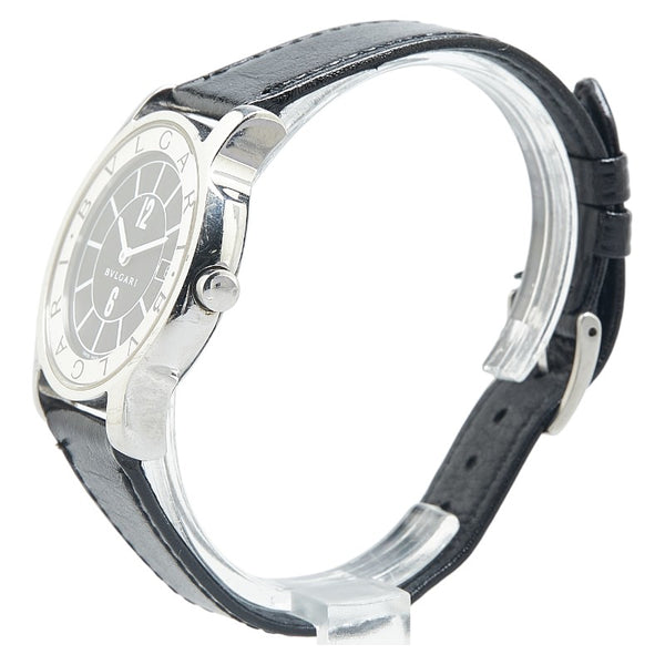 ブルガリ ソロテンポ 腕時計 ST35S クオーツ ブラック文字盤 ステンレススチール レザー メンズ BVLGARI 【中古】