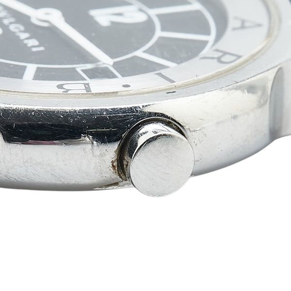 ブルガリ ソロテンポ 腕時計 ST35S クオーツ ブラック文字盤 ステンレススチール レザー メンズ BVLGARI 【中古】