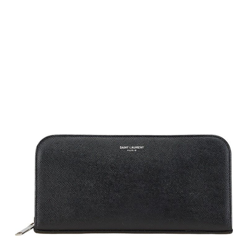 サンローラン ロゴ ラウンドファスナー長財布 ブラック レザー レディース SAINT LAURENT 【中古】
