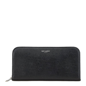 サンローラン ロゴ ラウンドファスナー長財布 ブラック レザー レディース SAINT LAURENT 【中古】
