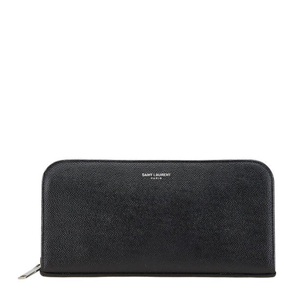 サンローラン ロゴ ラウンドファスナー長財布 ブラック レザー レディース SAINT LAURENT 【中古】