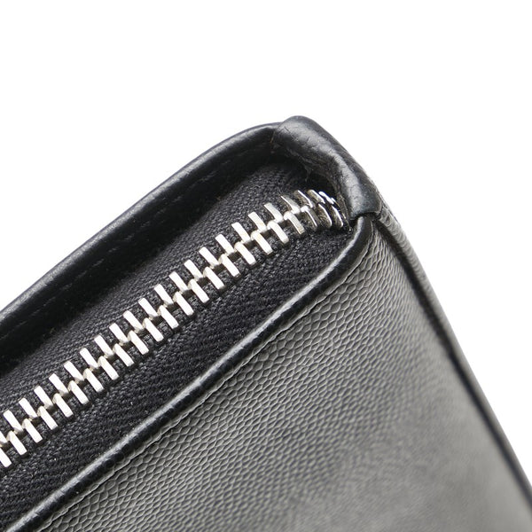 サンローラン ロゴ ラウンドファスナー長財布 ブラック レザー レディース SAINT LAURENT 【中古】