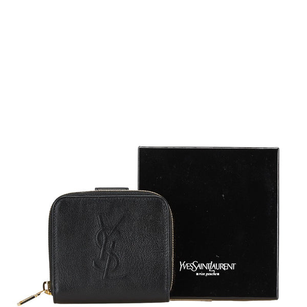 サンローラン YSLロゴ コンパクトウォレット 二つ折り財布 ブラック レザー レディース SAINT LAURENT 【中古】
