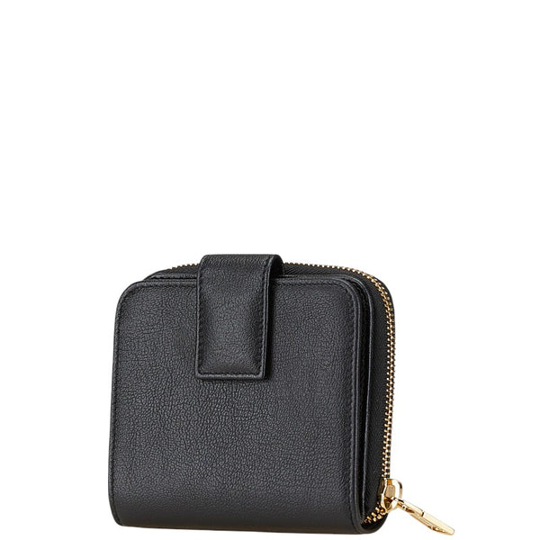 サンローラン YSLロゴ コンパクトウォレット 二つ折り財布 ブラック レザー レディース SAINT LAURENT 【中古】