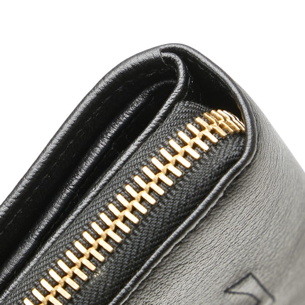 サンローラン YSLロゴ コンパクトウォレット 二つ折り財布 ブラック レザー レディース SAINT LAURENT 【中古】